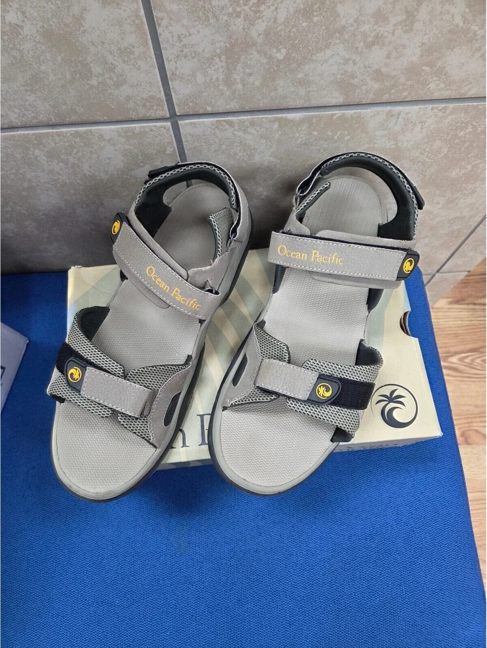 Ocean Pacific Men's Beige and Black Sport Sandals Size 12 NIB